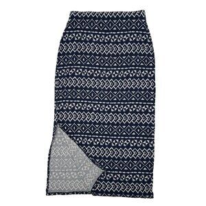 Loft Petites Womens Navy & White Geometric Print Maxi Skirt